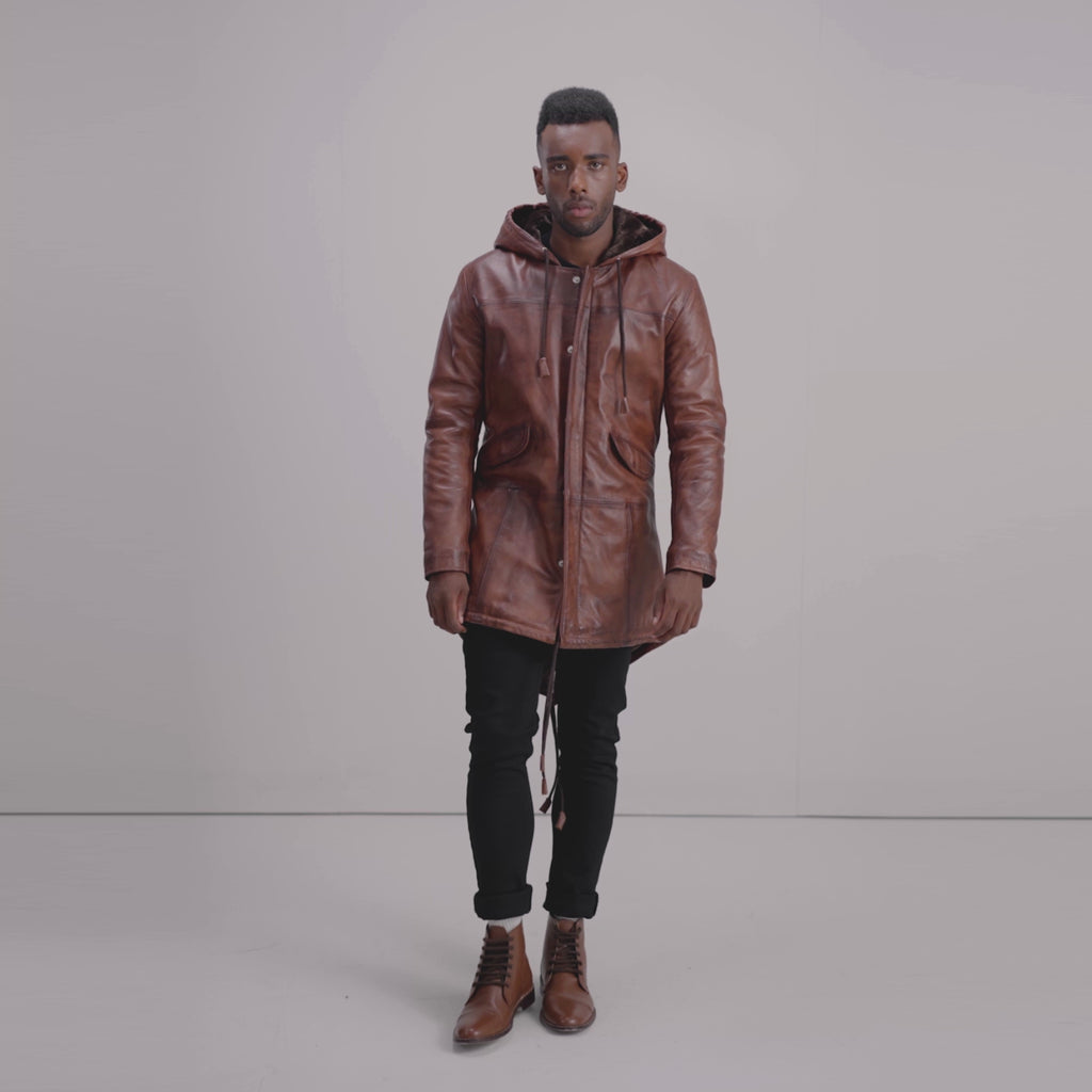 Delvin Distressed Brown Leather Parka - The Jacket Maker